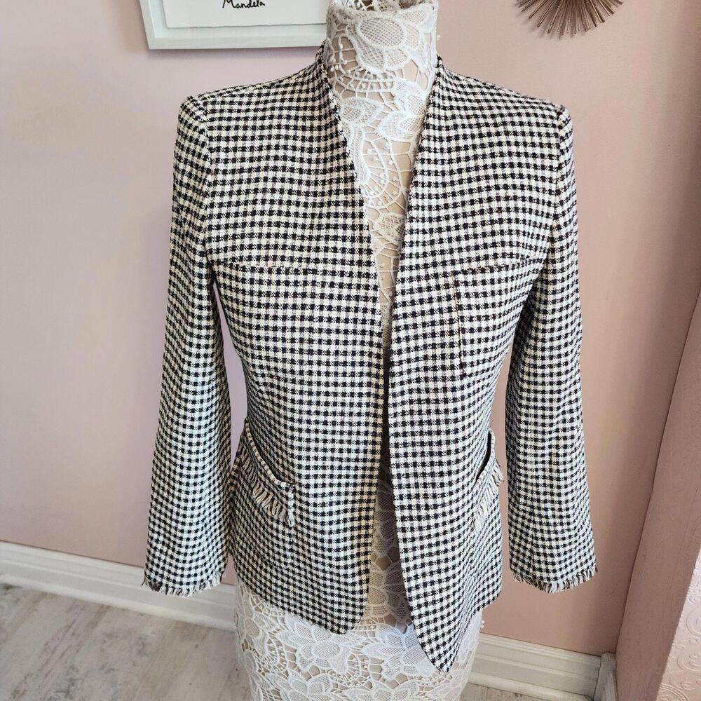 EUC Weekend MaxMara open black white houndstooth pattern jacket blazer S ? RR11 - Picture 2 of 9